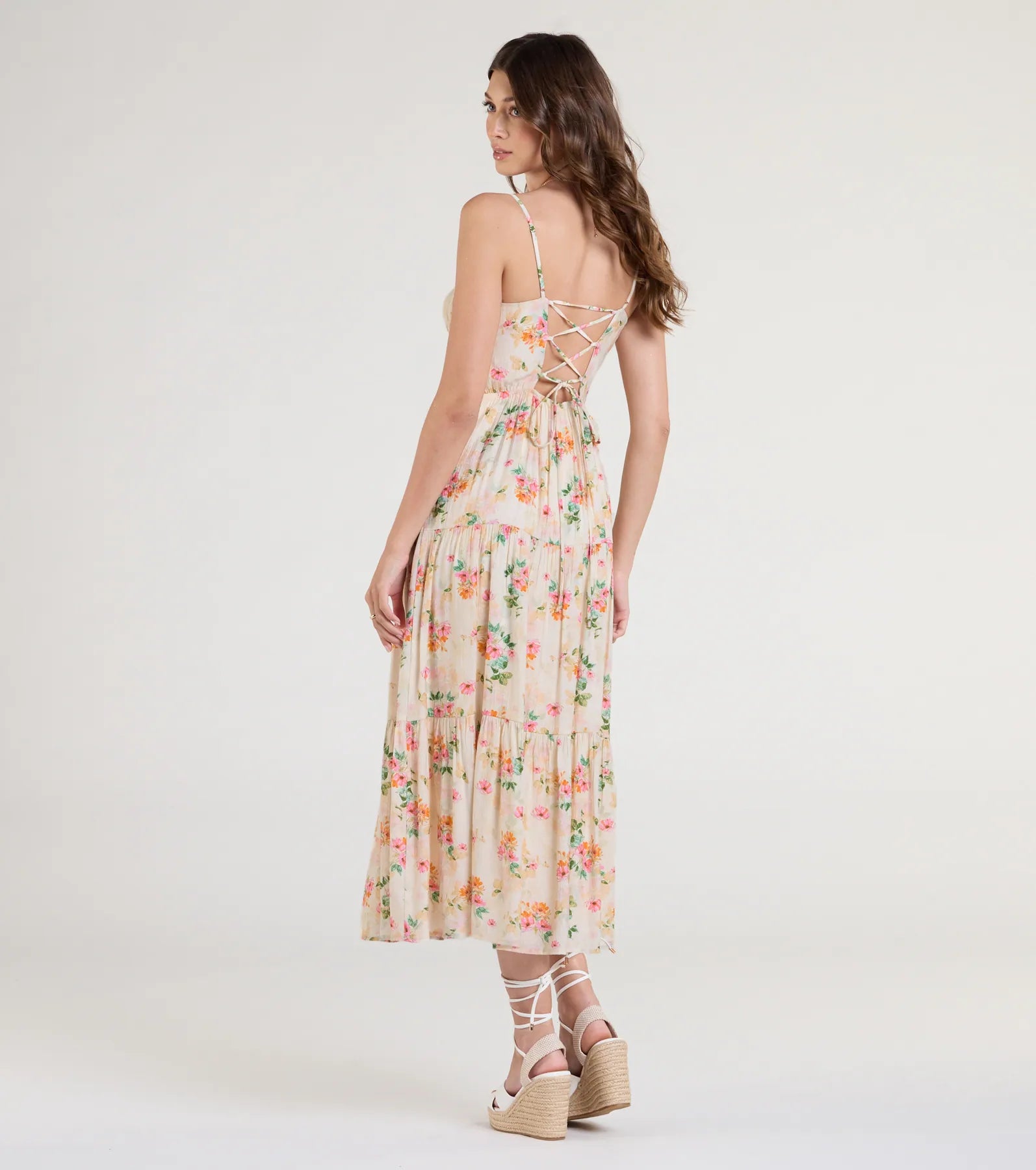 Delightful Directions V-Neck Floral Ruffled Midi Dress