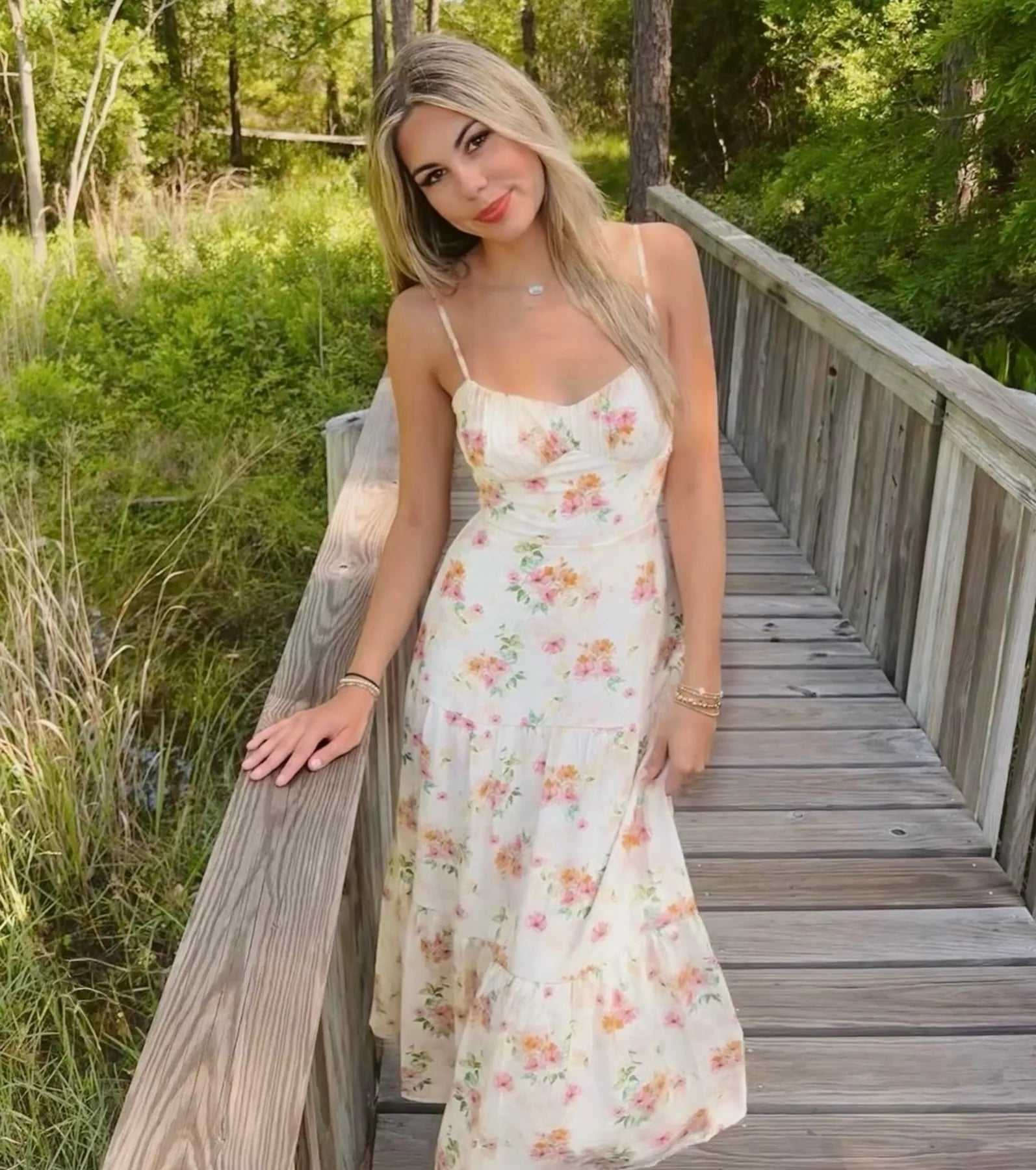 Delightful Directions V-Neck Floral Ruffled Midi Dress