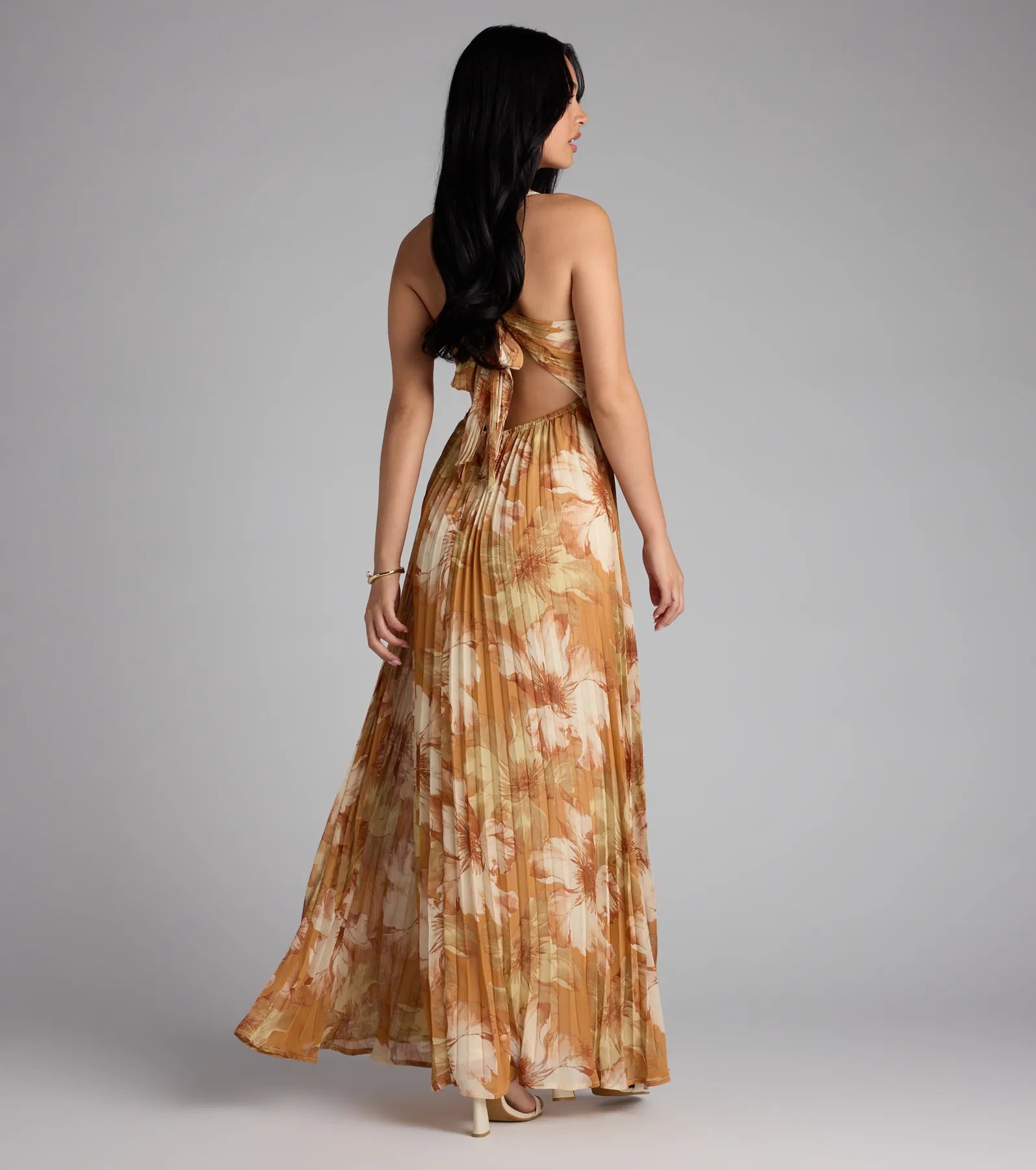 Effortless Enchantment Floral Pleated Maxi Dress
