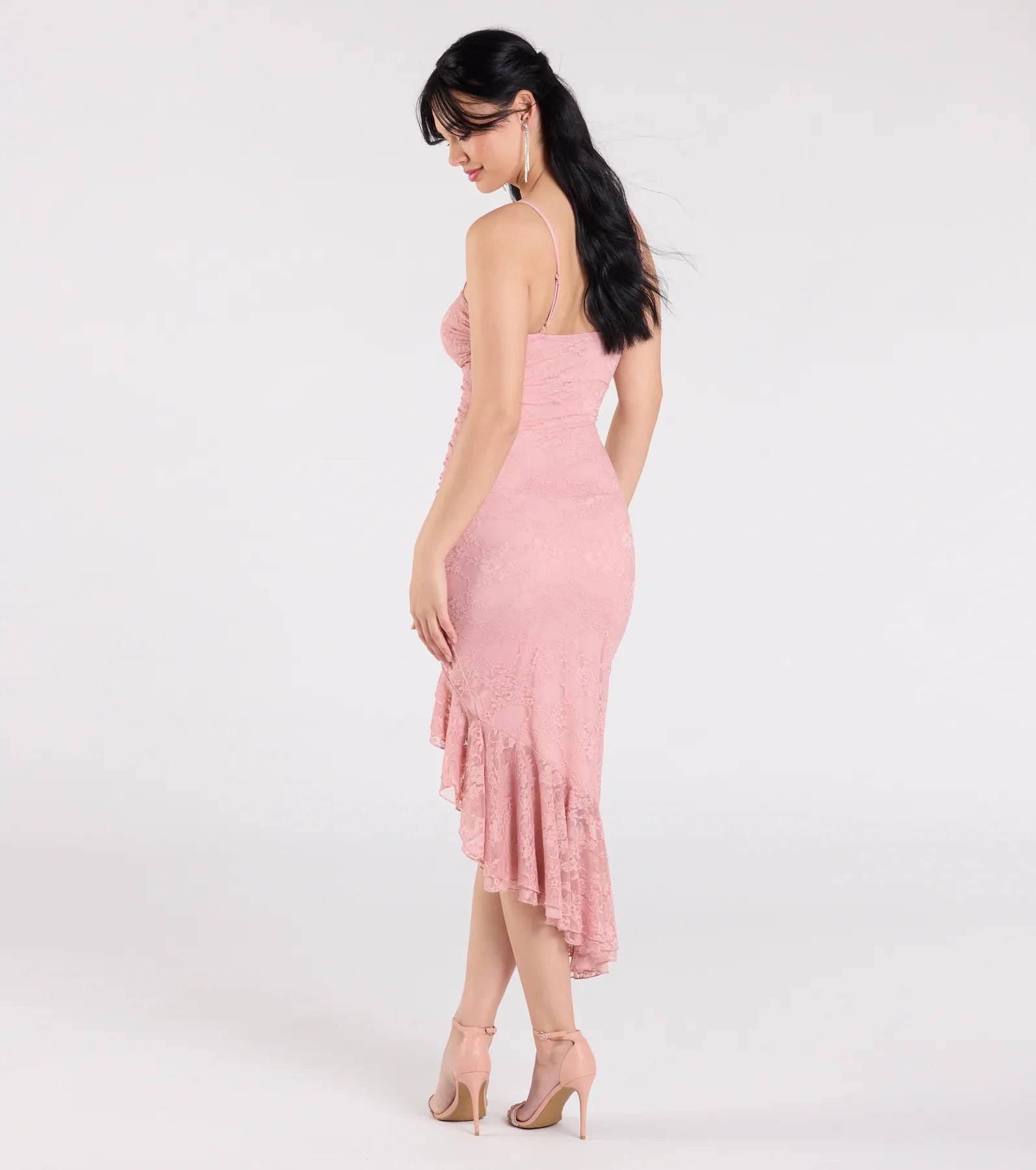 Enchanted Moment Floral Ruffled Lace Midi Dress