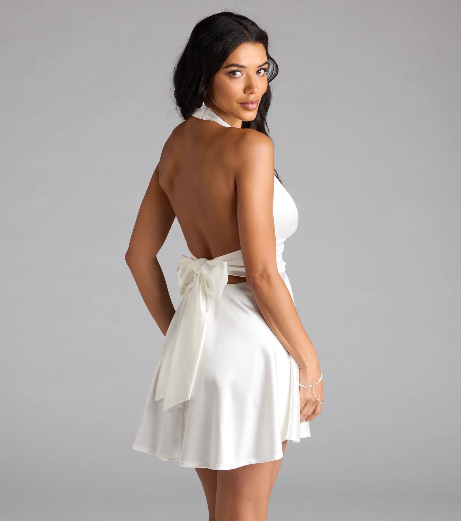 Twirl-Worthy Satin Halter Skater Dress