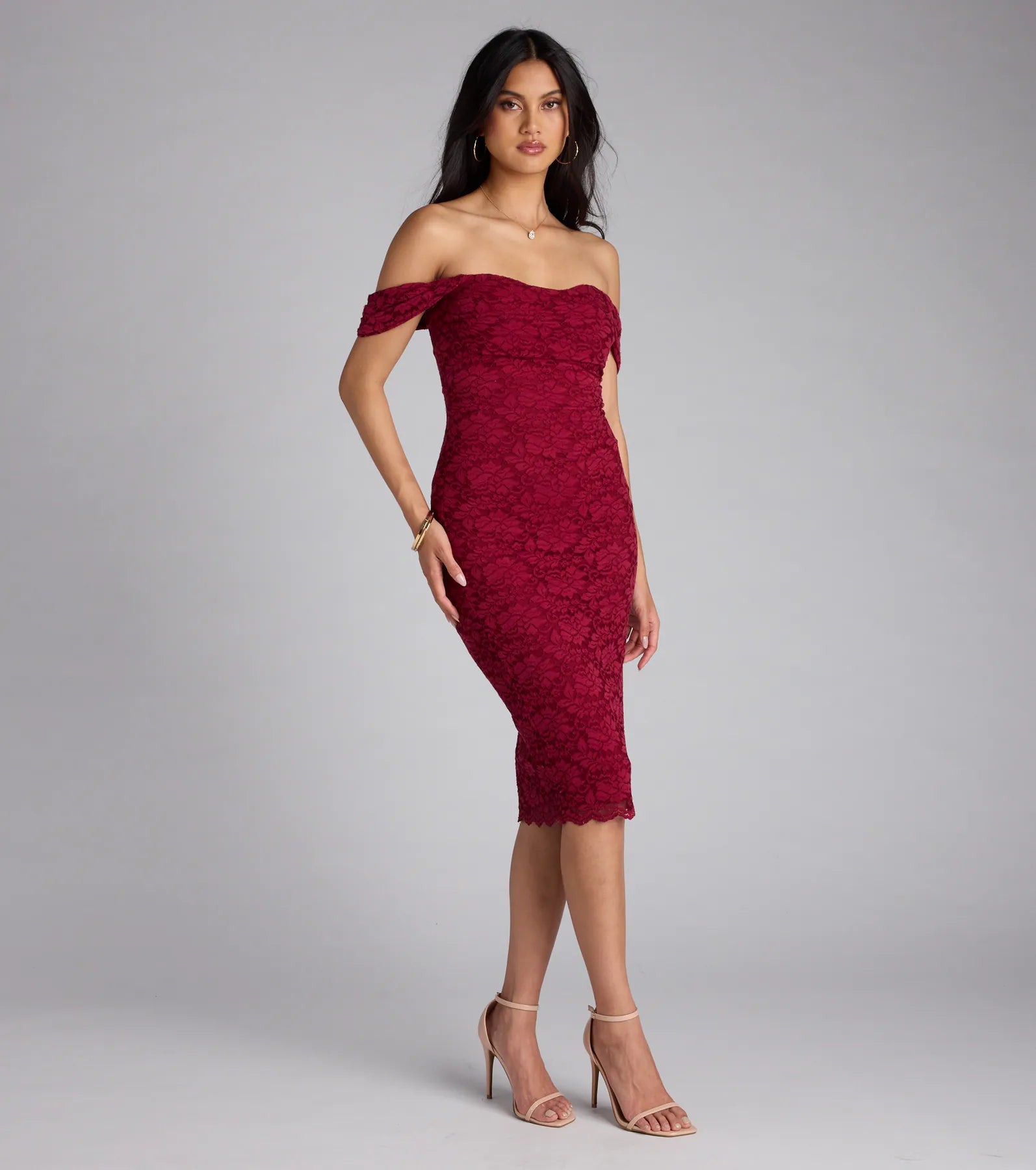 Lavish And Lovely Bodycon Lace Midi Dress