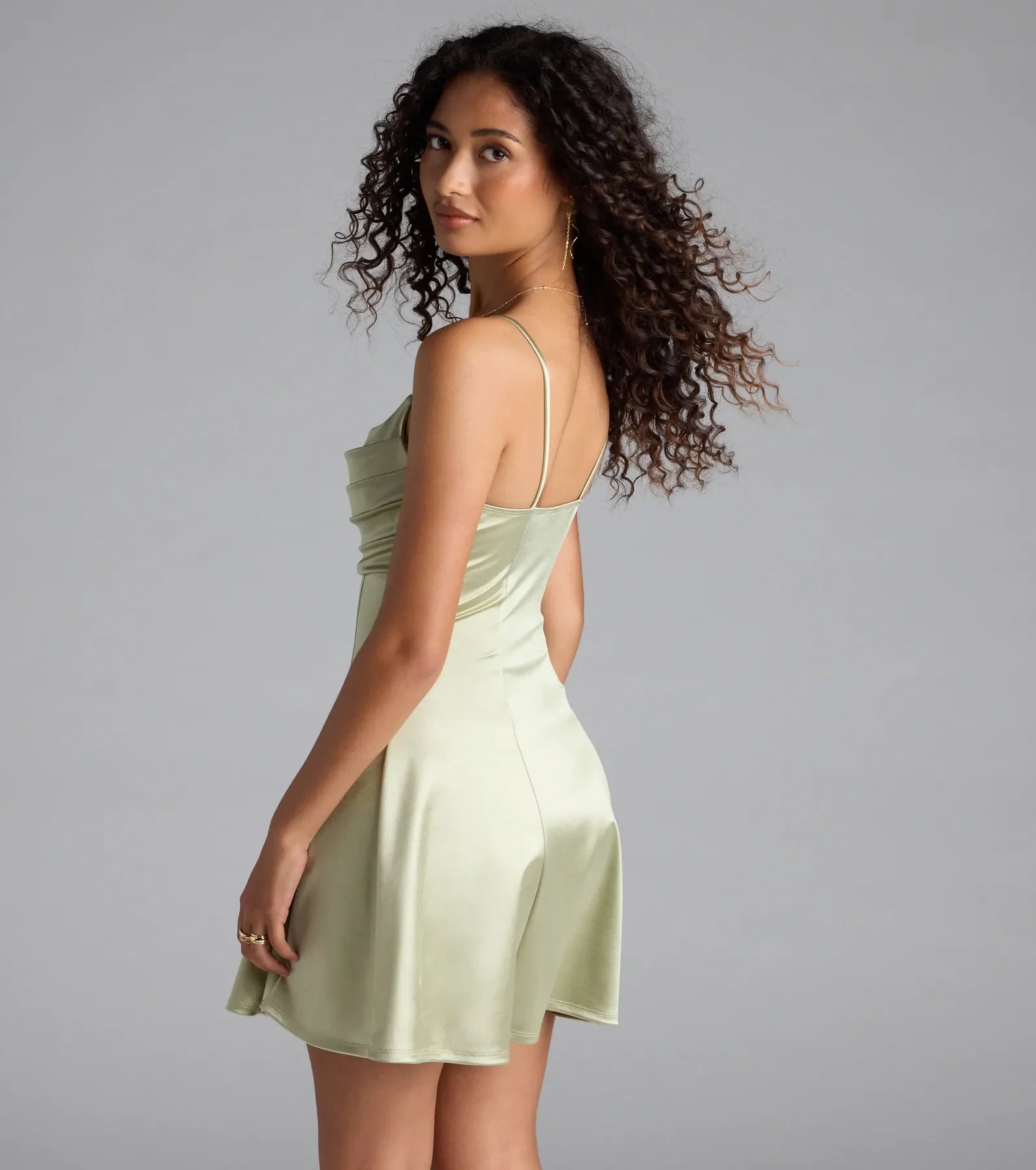True Perfection Pleated Satin Skater Dress