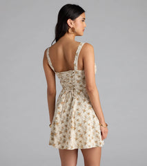 Sweetly Femme Floral Corset Lace-Up Mini Dress
