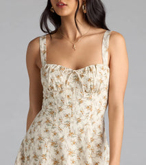 Sweetly Femme Floral Corset Lace-Up Mini Dress