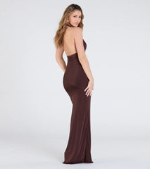 Serve Sultry Vibes Halter Cowl Neck Maxi Dress