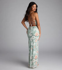 Laced-Up Masterpiece Floral Slit Maxi Dress
