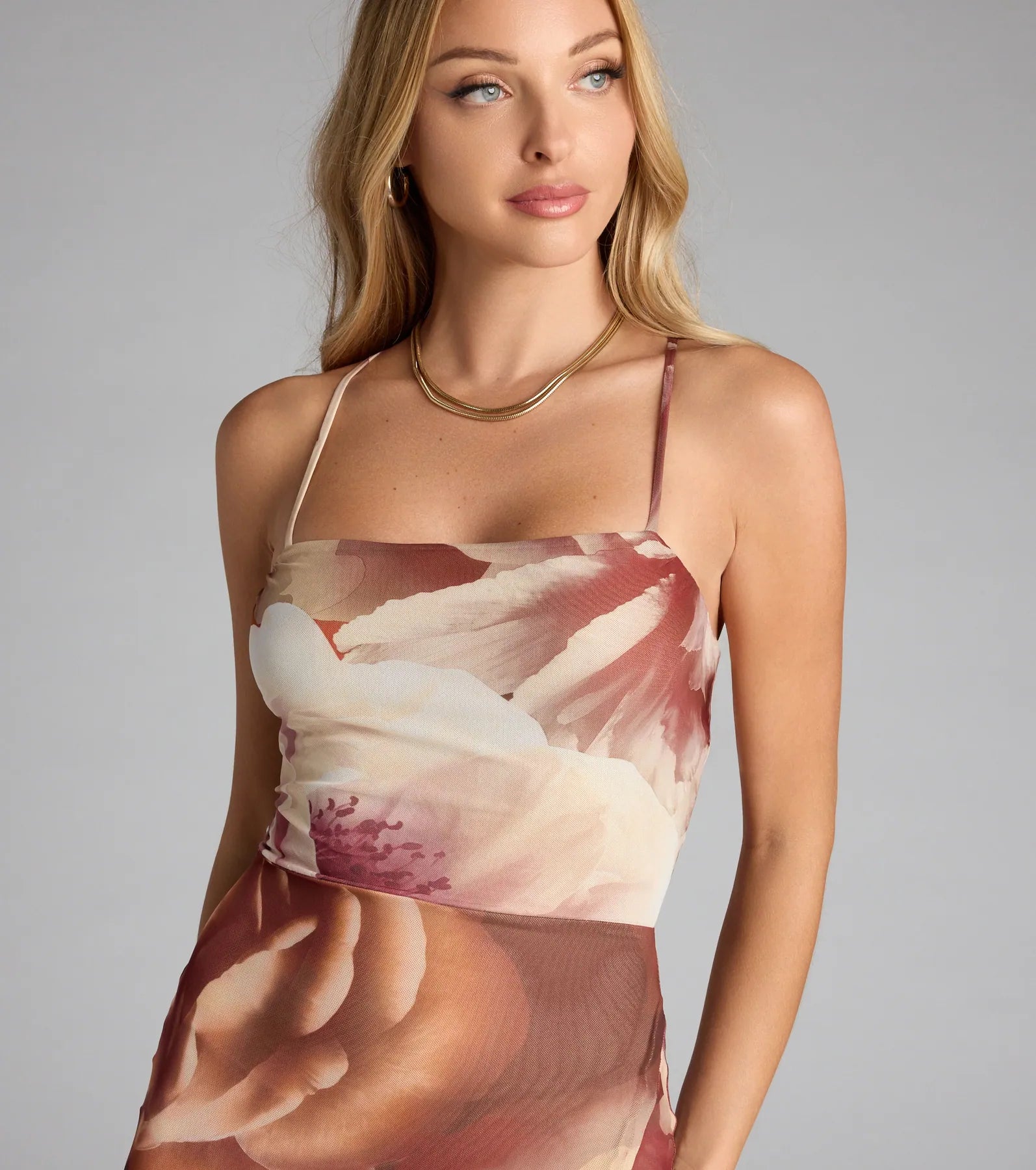 Petals and Plans Floral Lace-Up Maxi Dress