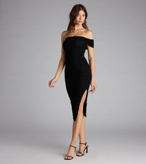 Own the Evening Off-The-Shoulder Midi Dress