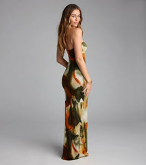 Sunset Girl Abstract Halter Slit Maxi Dress