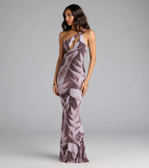 Vacay Mode Tropical Print One-Shoulder Maxi Dress