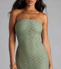 Wanting More Strapless Lace Knit Maxi Dress