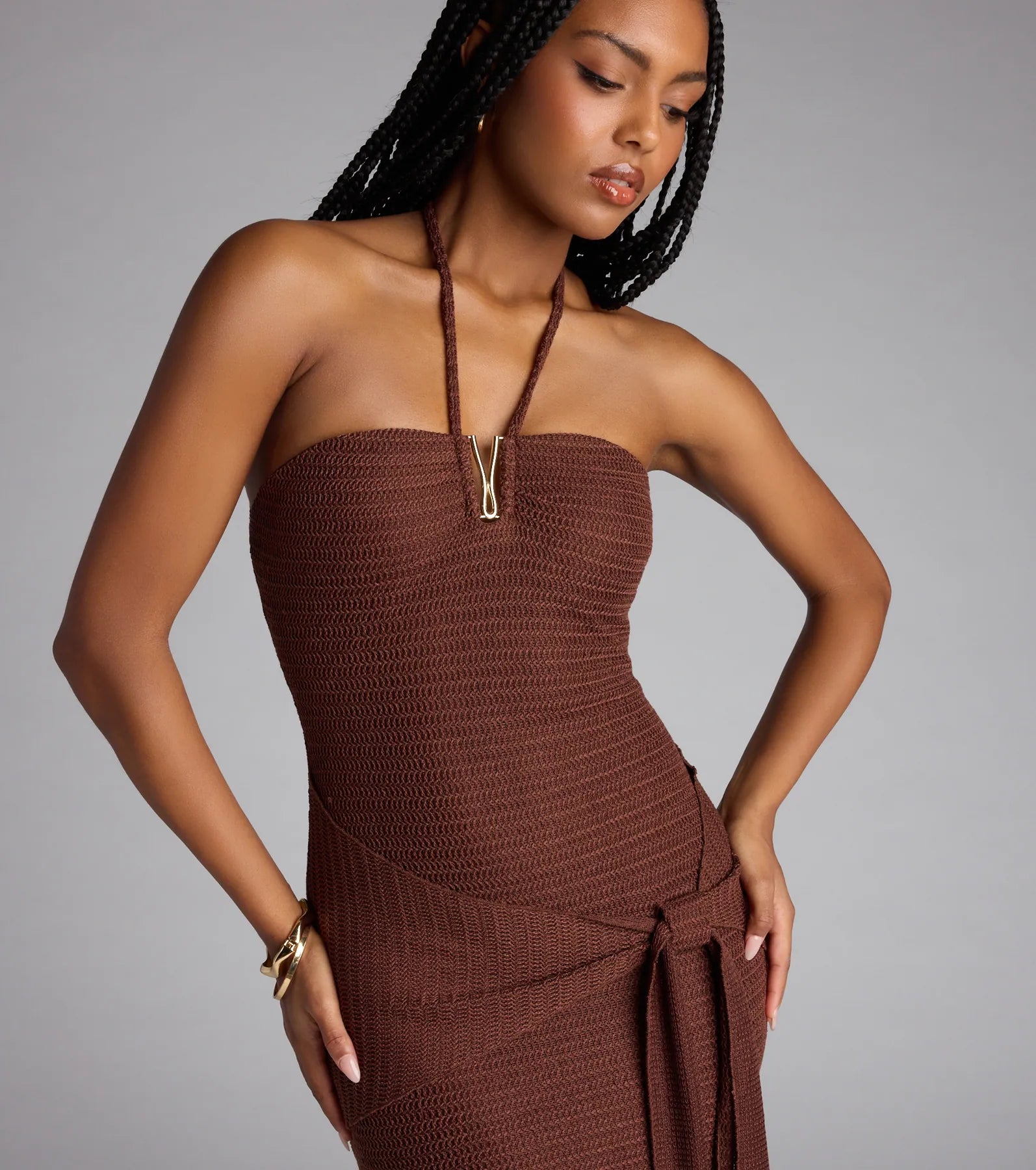 Too Hot to Handle Halter Knit Mini Dress