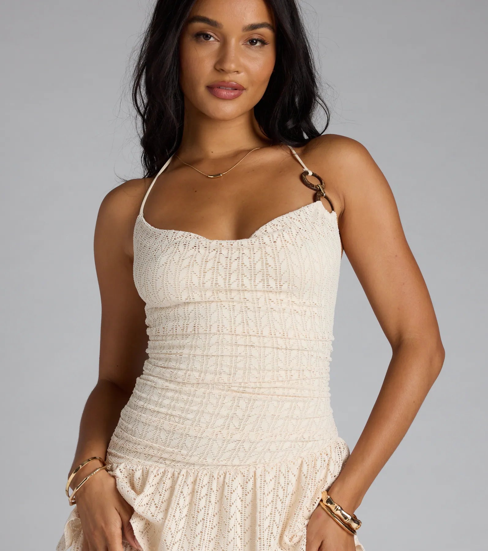 Such A Cutie Halter Ruffle Mini Dress