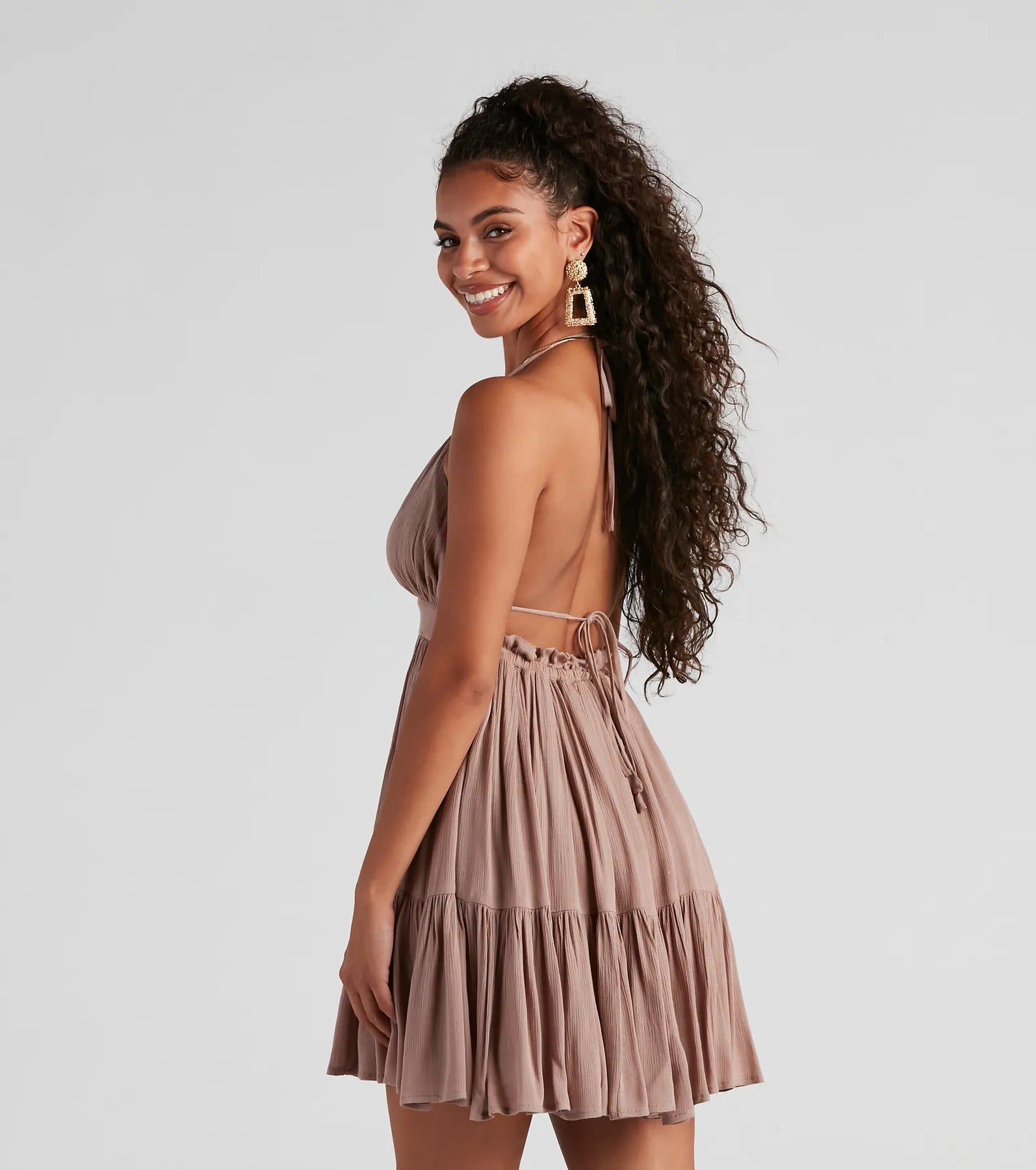 Spring Breeze Linen Halter Skater Dress