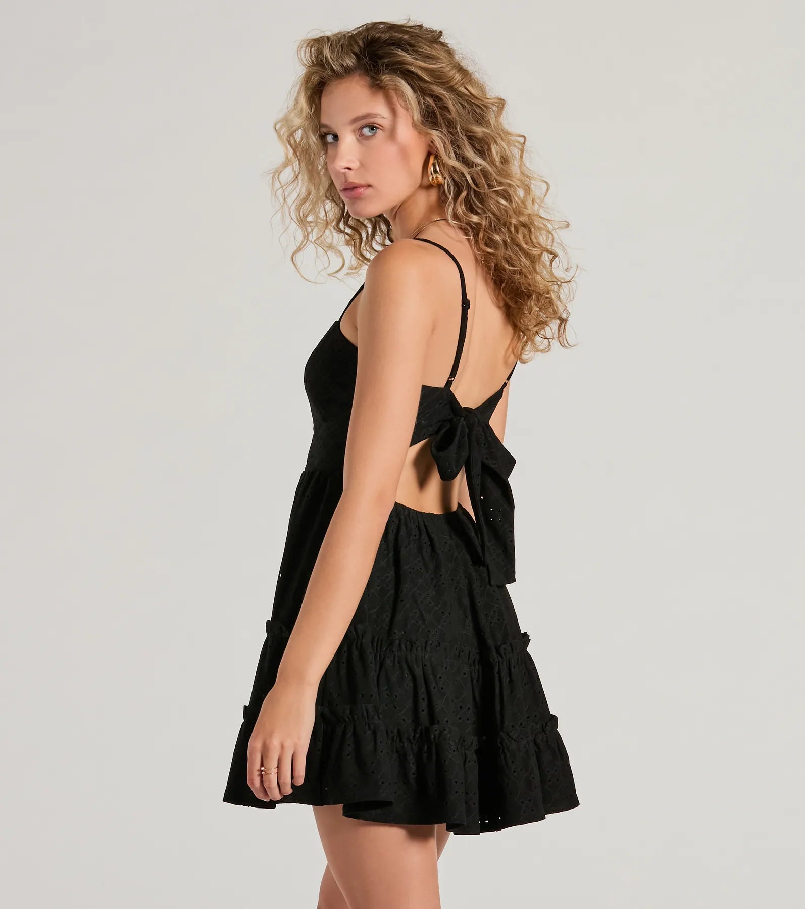 Feeling Amore Tie-Back A-Line Eyelet Mini Dress