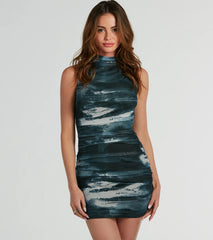 Artsy Scene Mock Neck Abstract Mini Dress