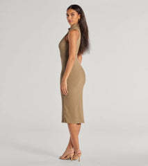 She's Stylish Mock Neck Cable Knit Midi Dress