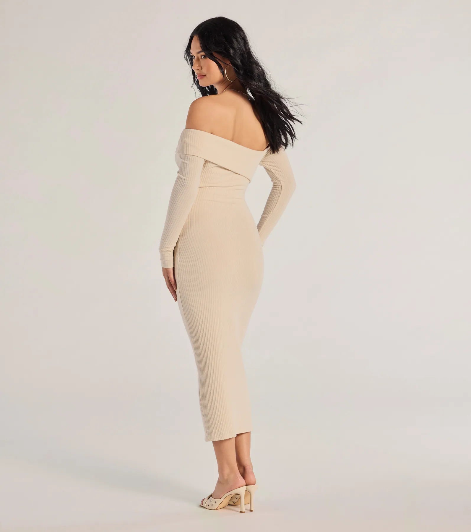 Sharp Lines Asymmetrical Long Sleeve Midi Dress