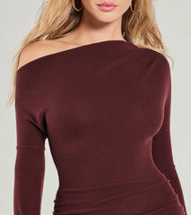 Keeping Knit Cute One-Shoulder Long Sleeve Mini Dress