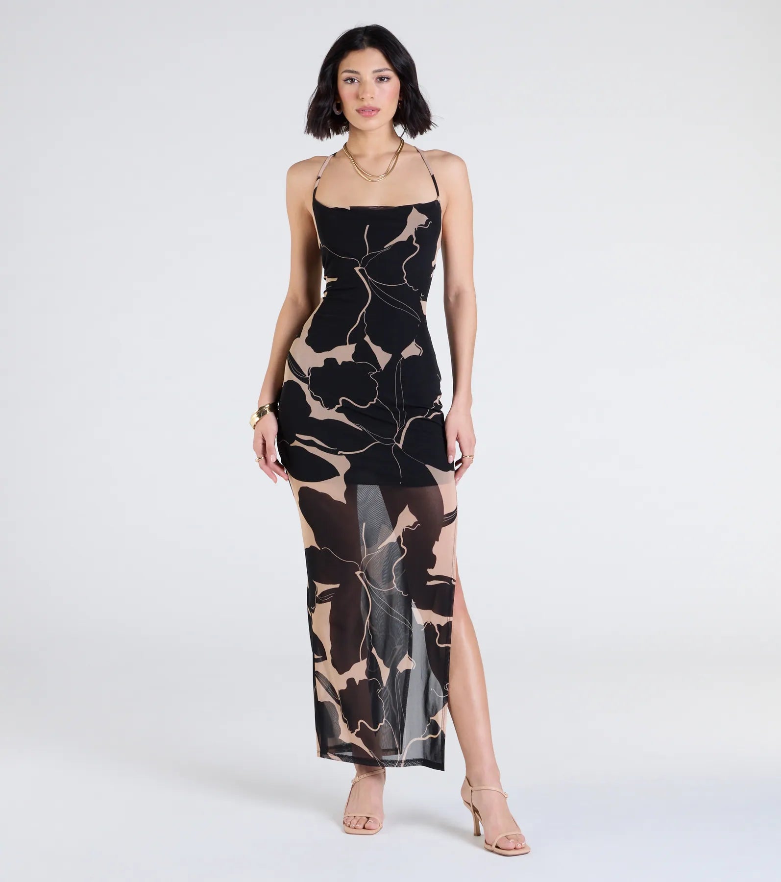 Sunset Beauty Tropical Print Maxi Dress