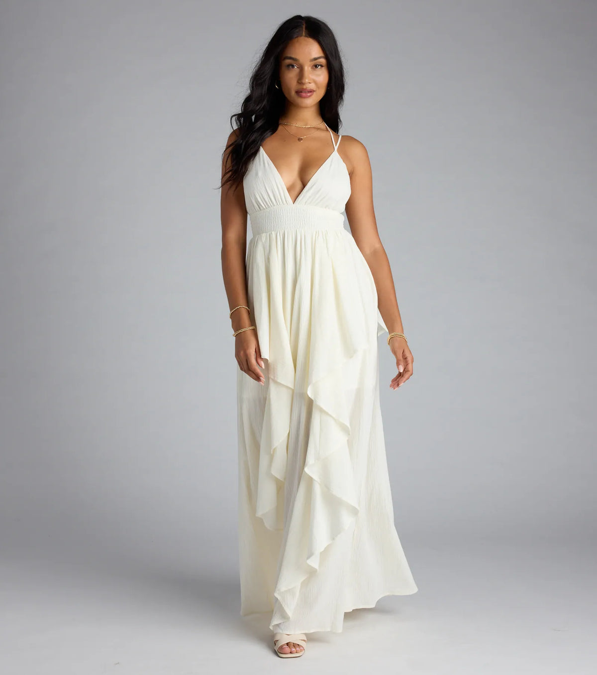 Just Like A Dream Strappy Back Ruffled Maxi Dress