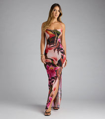 Falling For You Tropical Floral Slit Maxi Dress