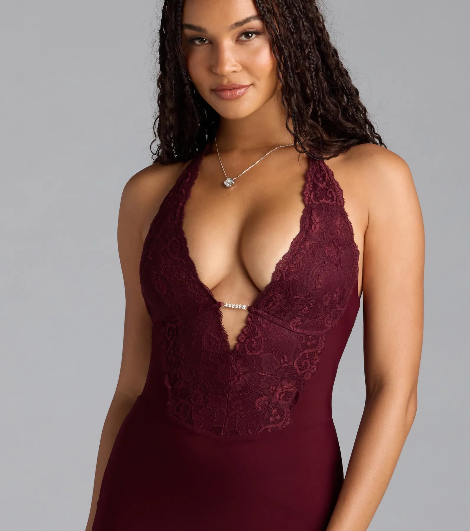 Maybe It's Love Plunge Lace Trim Mini Dress