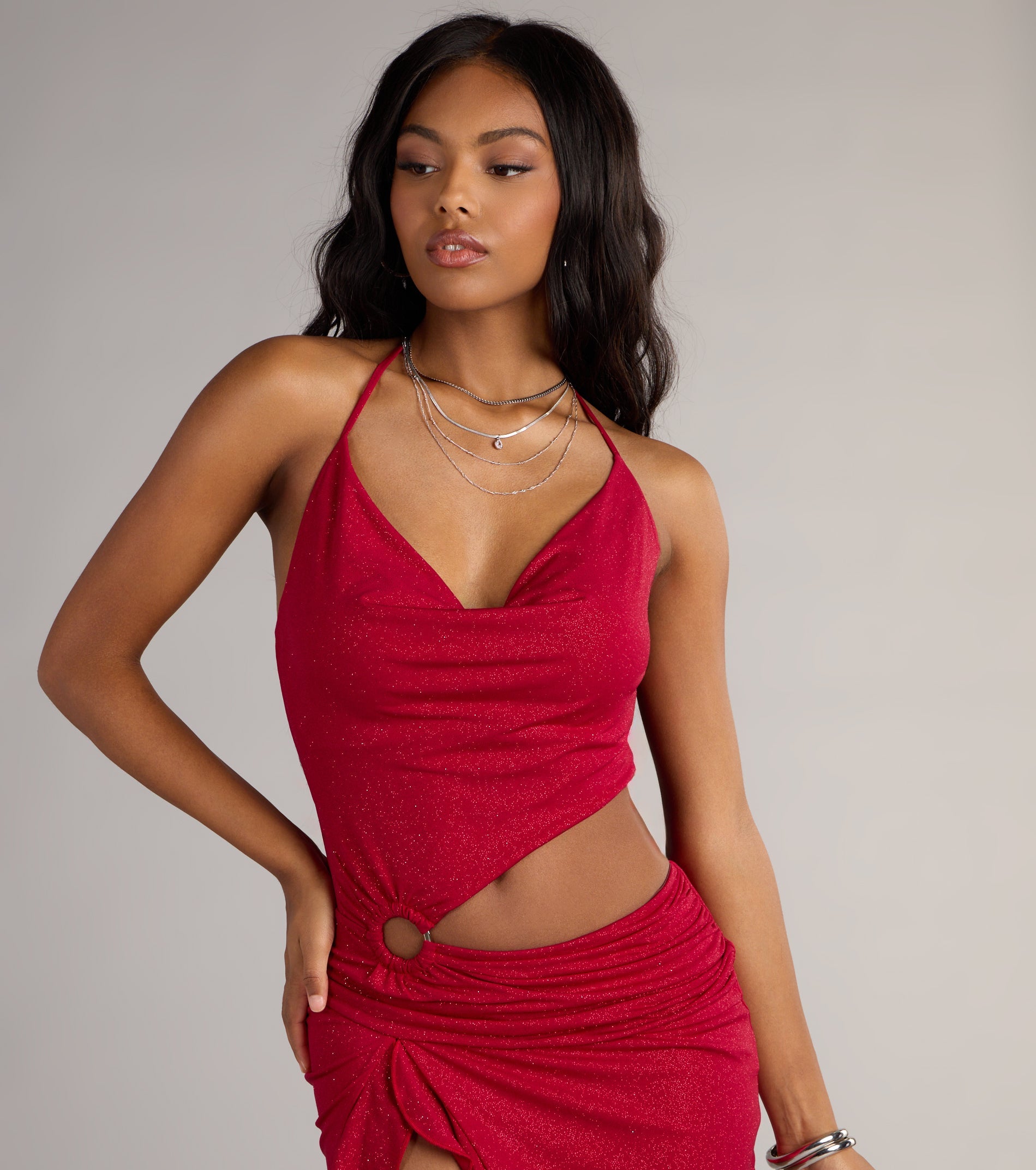 All Eyes On You Glitter Knit Cutout Mini Dress