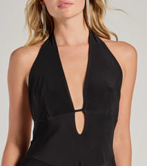 Majorly Flirty Backless Ruffled Knit Skater Dress