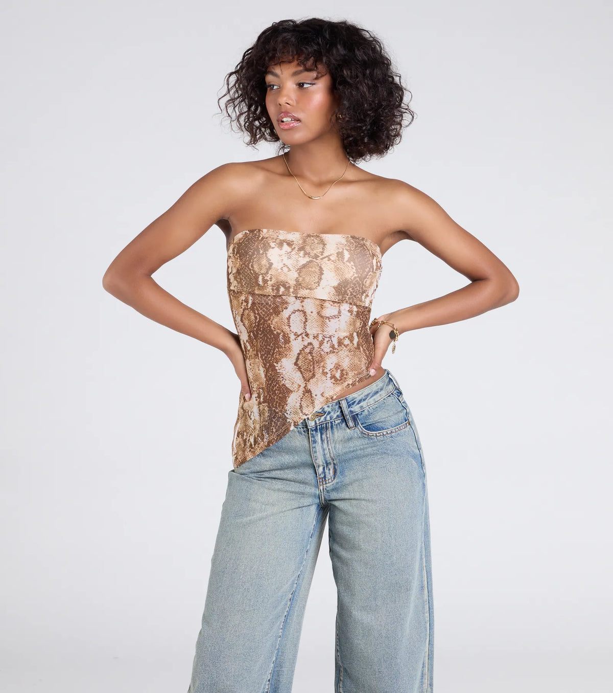 Hiss And Tell Snake Print Mesh Crop Top