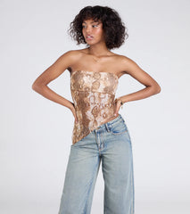 Hiss And Tell Snake Print Mesh Crop Top