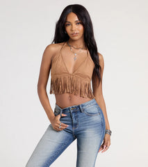 Shake It Halter Fringe Crop Top