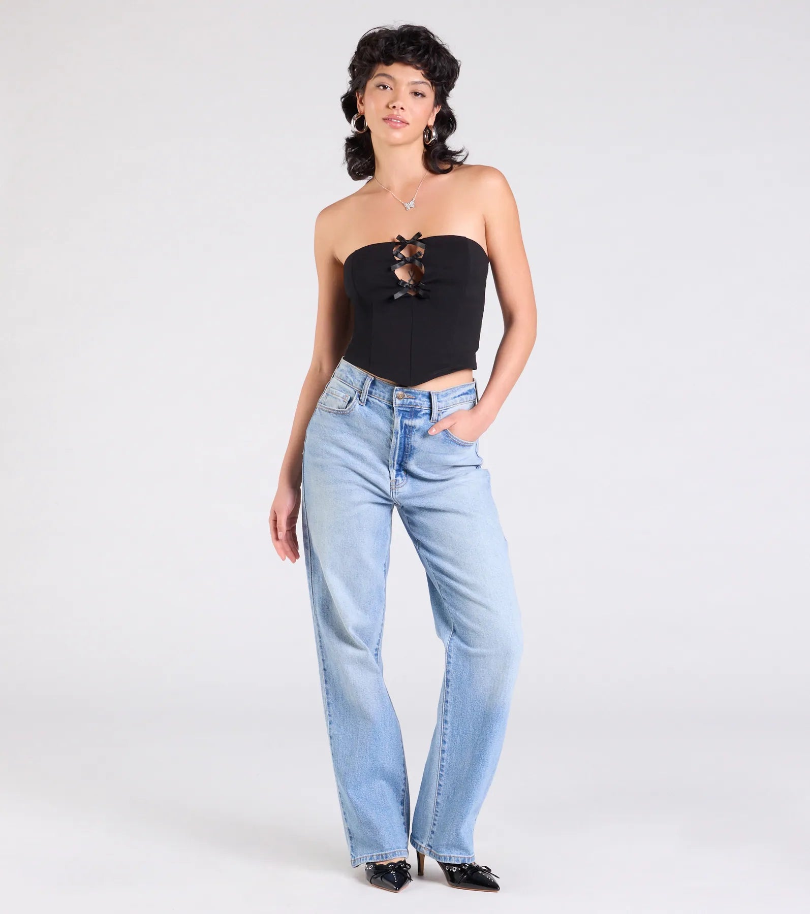 Lookin' Cute Bow-Trim Cutout Top