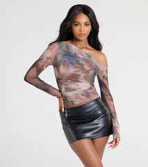 Chic Vision One-Shoulder Abstract Crop Top