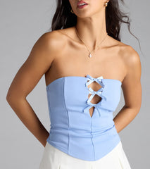 Love For Bows Strapless Ponte Crop Top
