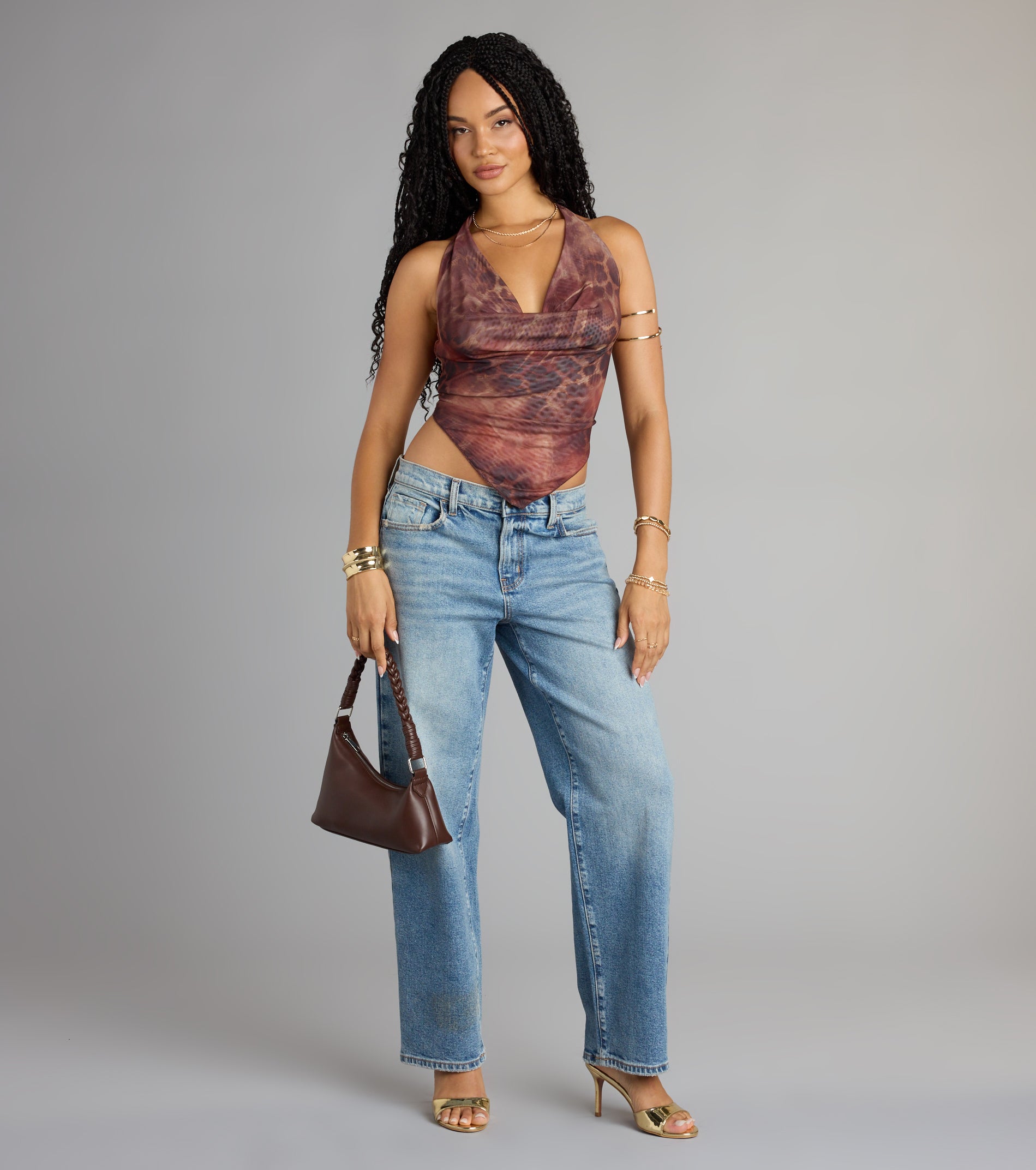 Wild Side Calling Cowl Halter Leopard Crop Top