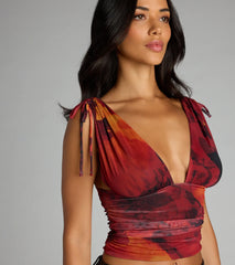 Stay Sweet Abstract Plunge Neck Crop Top