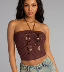 Afterglow Sequin Halter Crop Top