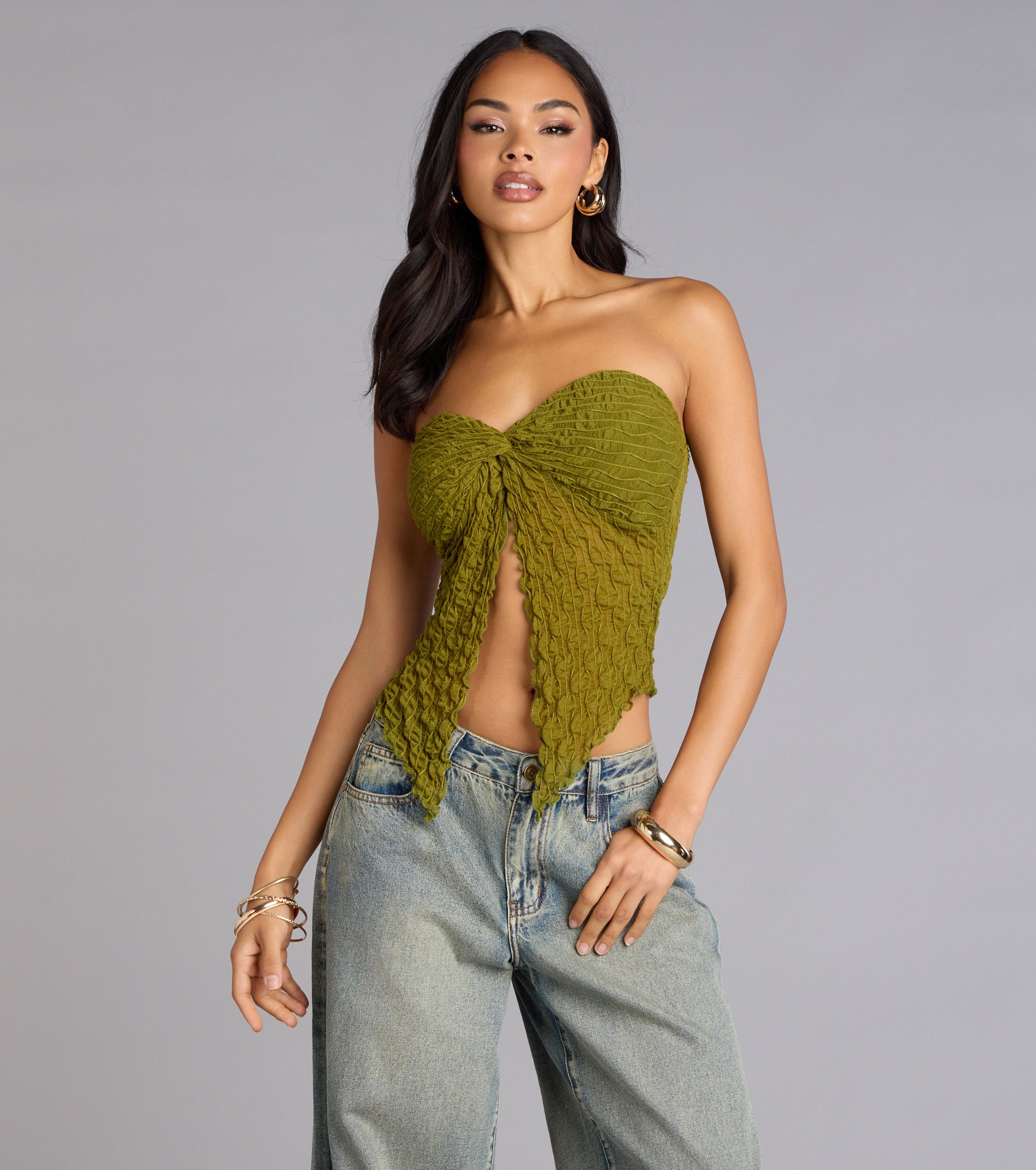 Hot To Go Strapless Slit Crop Top