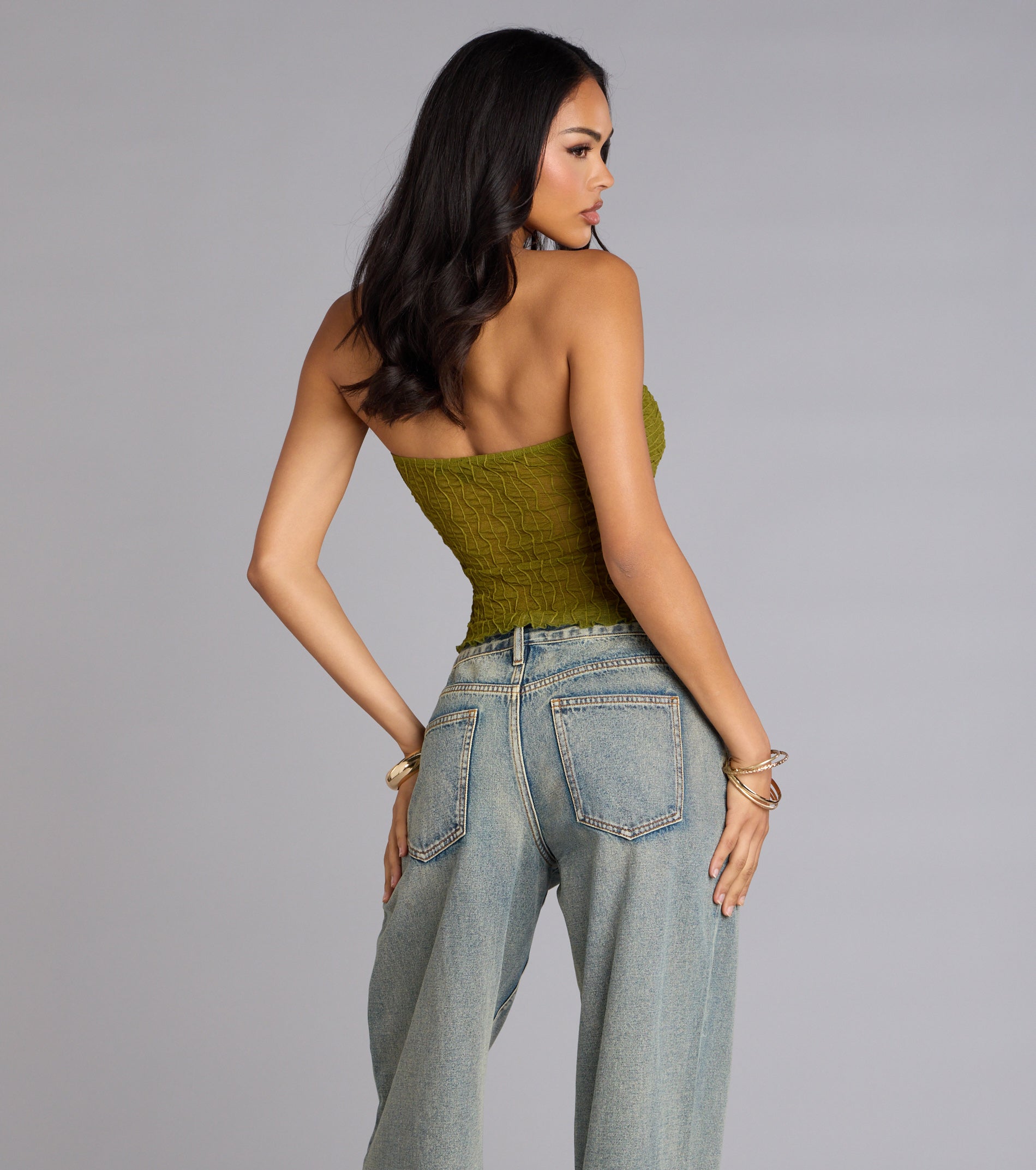 Hot To Go Strapless Slit Crop Top