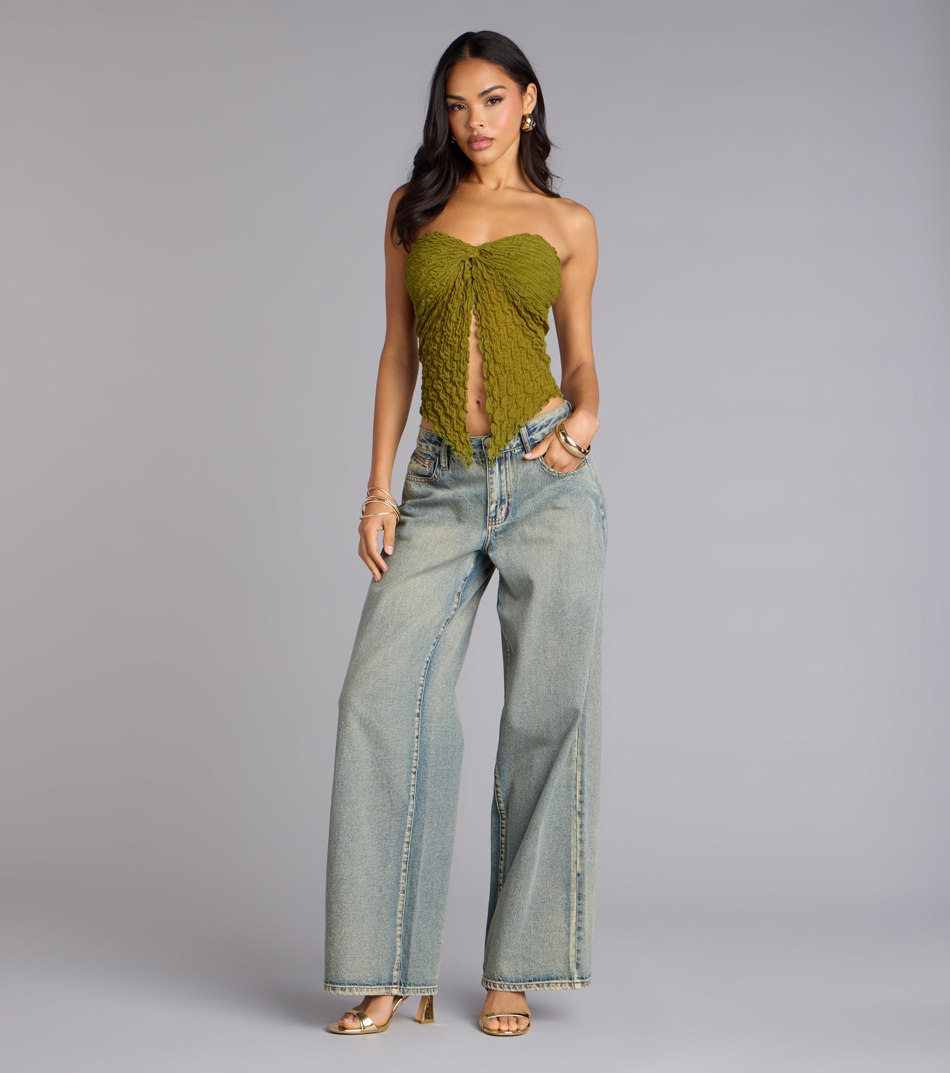 Hot To Go Strapless Slit Crop Top