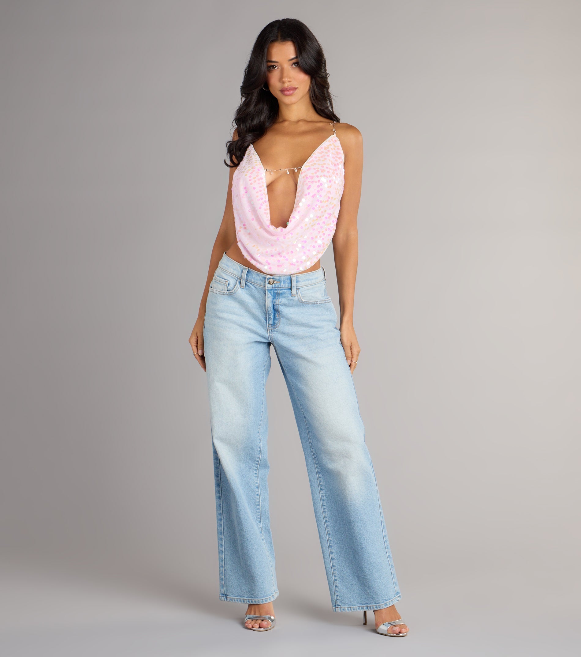 Disco Dream Sequin Rhinestone Chain Halter Top