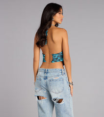 Fierce Instinct Leopard Print Open Back Halter Top
