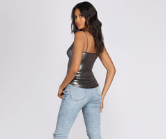 Metallic Cowl Spaghetti Strap Top
