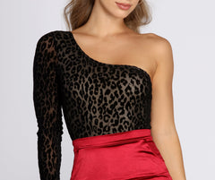 One Shoulder Leopard Print Bodysuit
