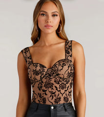 Floral Stunner Flocked Bustier Bodysuit