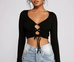 Trendy Twist Front Brushed Knit Crop Top