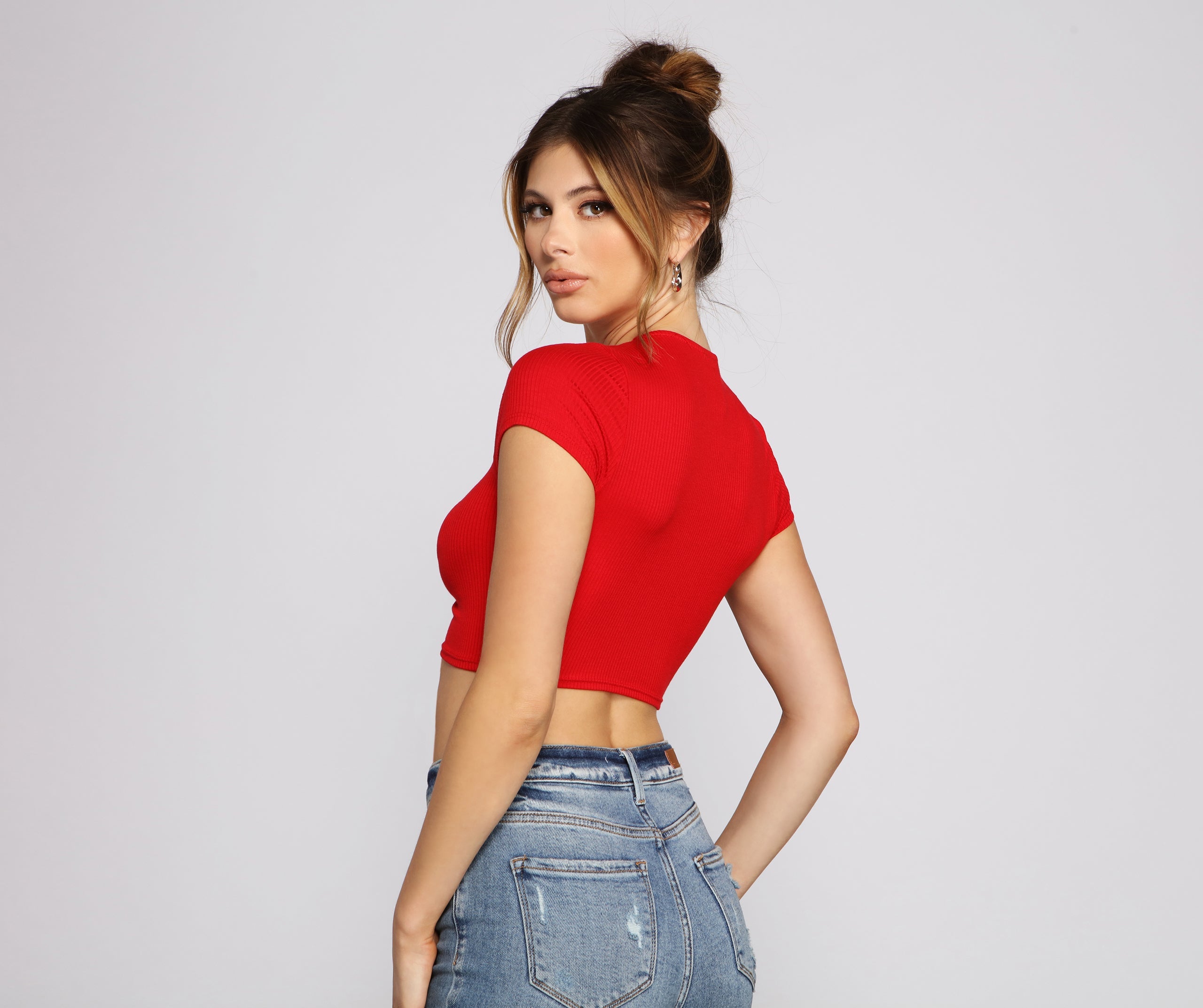 Basic Babe Ribbed Knit Lace-Up Top