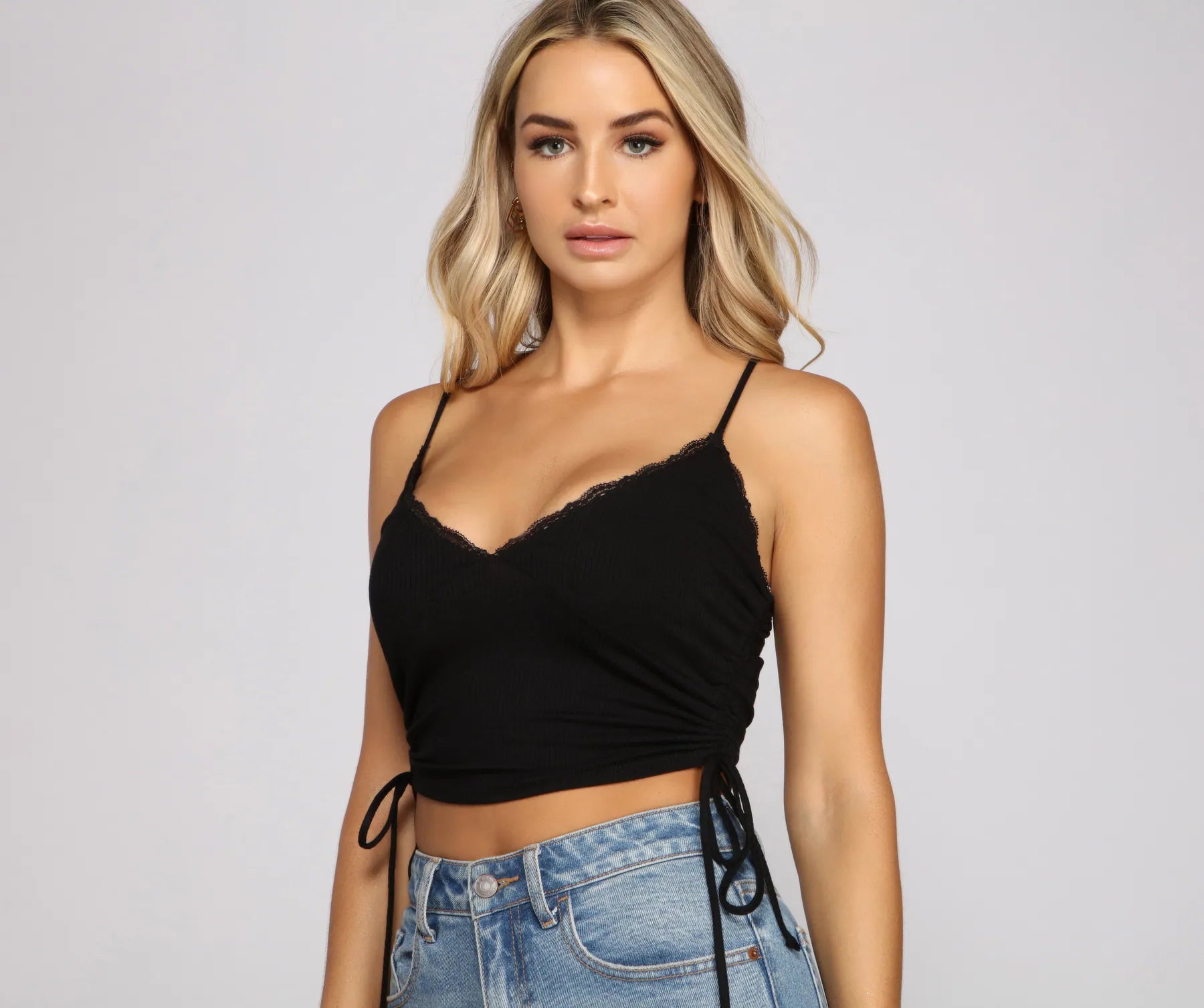 So Chic Lace-Up Ribbed Crop Top